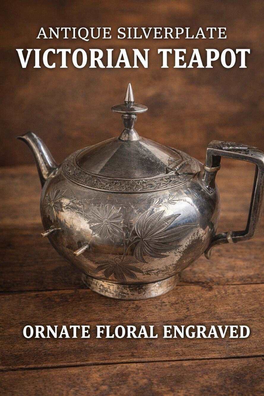 Antique Meriden Silverplate Victorian Teapot Floral Engraved Coffee Pot